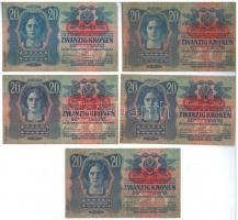 1913. 20K (5x) mind piros "DEUTSCHÖSTERREICH" felülbélyegzéssel T:I-III
