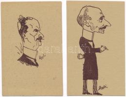 12 db régi művészlap a "Megfagyott muzsikus" sorozatból, karikatúrák híres emberekről, köz...