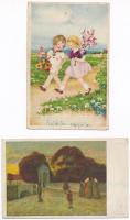 10 db RÉGI művész és üdvözlő motívum képeslap / 10 pre-1945 art and greeting motive postcards