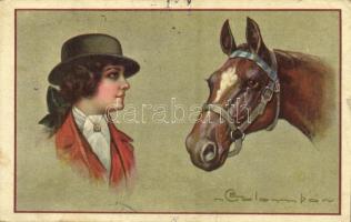 Italian art postcard: Lady with horse. G.M.A 1676-3. s: Colombo (fa)