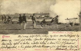 1902 Gruss... Mörserbatterie im Feuer / K.u.K. (Austro-Hungarian military, firing cannons