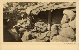 Lövészárok a Mte. S. Michelen. R. Balogh phot. 1917. / Schützengraben. Isonzofonds Feldpost 515. Serie I. / WWI K.u.K. (Austro-Hungarian) military, trench