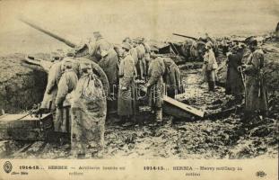 Serbie 1914-15, Artillerie lourde en action / Heavy artillery in action in Serbia, WWI military (EK)