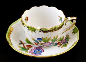 Herendi Viktória porcelán mokkás készlet. Kézzel festett, jelzett, hibátlan
