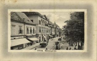 1912 Győr, Széchenyi tér, Fábián Sándor és társa és Simon Ferenc üzlete, lovasszekér. Hermann Izidor kiadása