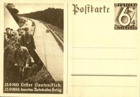 1933 Erster Spatenstich - 1936 1000 km Autobahn fertig / 1933 First Groundbreaking - 1936 1000 km highway completed. Adolf Hitler, NSDAP German Nazi Party propaganda. 6+4 Ga.