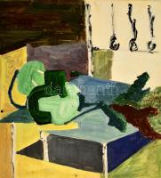 Rácz András (1926-2013): Asztali csendélet. Akvarell, papír, jelzés nélkül, apró szakadással, 32×29 cm