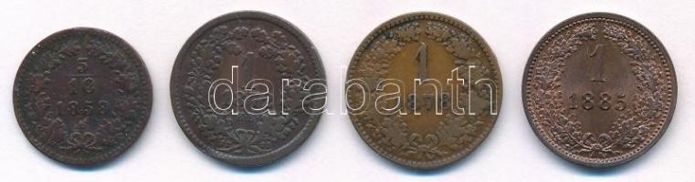 1858B 5/10kr Cu + 1872KB 1kr Cu + Ausztria 1878. 1kr Cu + 1885. 1kr Cu T:1-,2-,3