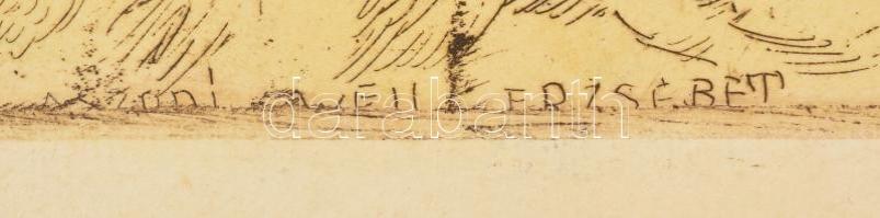 Aszódi Weil Erzsébet(1901-1976): Csónak cipelők. Színezett rézkarc, papír, jelzett a karcon, 18×29  ...