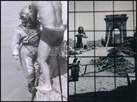 cca 1945 Budapest, a németek által felrobbantott Lánchíd romjainak bontása és a Duna medrének hajózh...