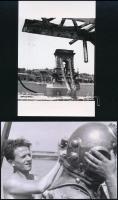cca 1945 Budapest, a németek által felrobbantott Lánchíd romjainak bontása és a Duna medrének hajózh...