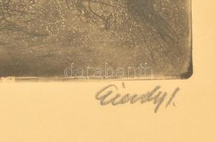 Élesdy István (1912-1987): Falusi utcarészlet. Rézkarc, papír, jelzett, üvegezett keretben, 29×38 cm