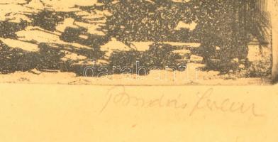 Bordás Ferenc (1911-1982): Horgásztanya. Foltmaratás, papír, jelzett, üvegezett keretben, 30×40 cm