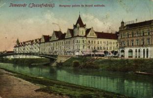 Temesvár, Timisoara; Józsefváros, Horgony palota és Royal szálloda, híd / Iosefin, tenement palace, hotel, bridge (hiányzó hátoldal / missing backside)