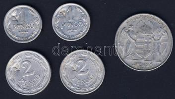 1941-43. 1P (2x) + 2P (2x) + 5P (1x) sarló-kalapács ellenjeggyel T:2,3