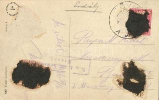 1916 Tövis, Teius; utca, Református templom, Ábrahám Testvérek üzlete / street view, Calvinist churc...