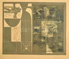 Würtz Ádám (1927-1994): Kompozíció. Színes rézkarc, papír, jelzett, 33×40