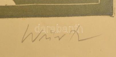 Würtz Ádám (1927-1994): Kompozíció. Színes rézkarc, papír, jelzett, 33×40