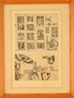 Würtz Ádám (1927-1994): Illusztráció. Rézkarc, papír, jelzett, üvegezett keretben, 29×19 cm