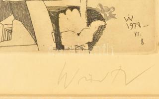 Würtz Ádám (1927-1994): Illusztráció. Rézkarc, papír, jelzett, üvegezett keretben, 29×19 cm