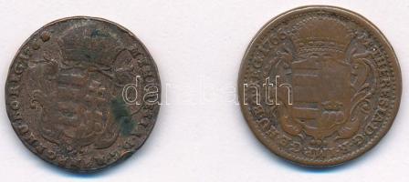 1763-1766. Rézdenár "Mária Terézia / zárt korona" (2xklf) T:2-,3 ph