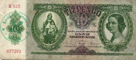 1930-1941. 100P zöld nyilaskeresztes fny-sal + 20P, 50P, 100P zöld "Kerületi Pártvezető Kőszeg&...