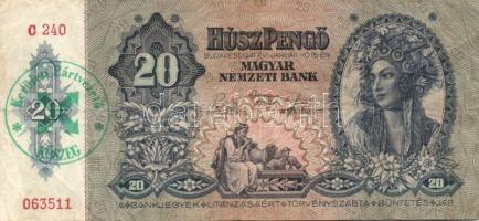 1930-1941. 100P zöld nyilaskeresztes fny-sal + 20P, 50P, 100P zöld "Kerületi Pártvezető Kőszeg&...