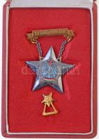 1953. Sztahanovista zománcozott fém kitüntetés, miniatűrrel, kopottas dísztokban T:1-