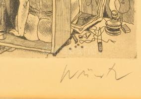 Würtz Ádám (1927-1994): Illusztráció II. Rézkarc, papír, jelzett, üvegezett keretben, 29×19 cm