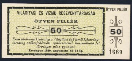 Budapest 1920. "Világítási és Vízmű Rt." 50f T:I