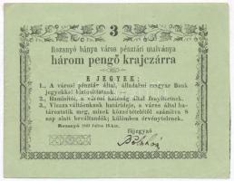 Rozsnyó 1849. július 16. 3kr Rozsnyó bánya város pénztári utalványa T:III Adamo ROZ-1.2