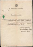 1943 Ősi magyar nemességet igazoló M. Kir. Belügyminisztérium által kiállított okmány, vitézi aláírással, illetékbélyeggel