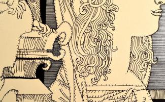 Szász Endre( 1926-2003): Az öregség szobra. Szitanyomat, papír, jelzett, 29×42 cm