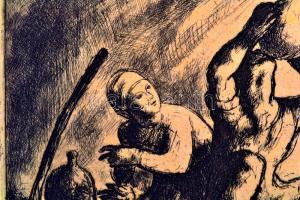 Szőnyi István (1894-1960): Szomjúság Rézkarc, papír, jelzett a dúcon, 25x20 cm