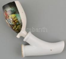 Porcelán pipafej, matricás, jelzés nélkül, kis kopásnyomokkal, h: 13 cm