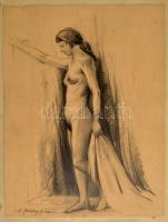 Pataky Ferenc(1897-?): Álló akt vázlat. Ceruza, papír, jelzett, 27×21 cm
