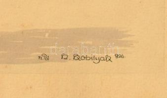 Kobilyak jelzéssel: Kíváncsi. Vegyes technika, papír, apró szakadással, 25×18 cm