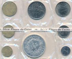 Franciaország 1973. 1c-10Fr (8xklf) forgalmi sor lezárt fóliatokban, közte Ag érme, tanúsítvánnyal, ...