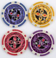 Zsetontáska, zsetonokkal, kártyával, dobókockával, kulccsal, jó állapotban, 21×38 cm