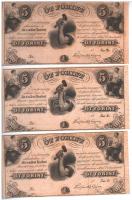1852. 5Ft Kossuth bankó (3xklf) kitöltetlen D, E, F sorozat T:I-,II Hungary 1852. 5 Forint (3xdiff) without date and serial number, serie D, E, F C:AU,XF Adamo G124