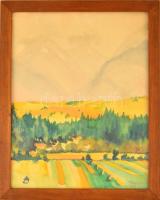 Polgár jelzéssel:Dombos táj. Akvarell, papír, üvegezett keretben, 37×28 cm