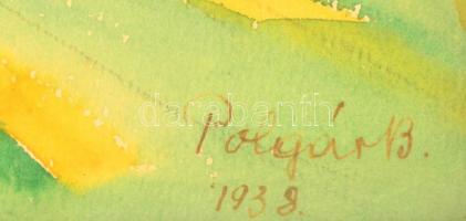 Polgár jelzéssel:Dombos táj. Akvarell, papír, üvegezett keretben, 37×28 cm