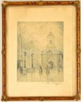 Puskás Ede (?-?): Rókus templom. Rézkarc, papír, jelzett, üvegezett keretben, 23×18 cm