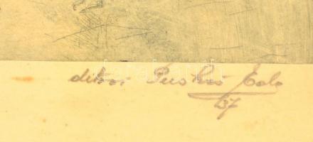 Puskás Ede (?-?): Rókus templom. Rézkarc, papír, jelzett, üvegezett keretben, 23×18 cm