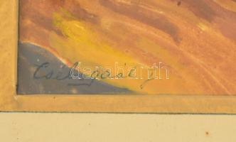 Csébi Gaál József (?-): Dobos táj. Akvarell, papír, üvegezett keretben, 21×29 cm