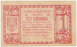 Esztergom 1919. 1K Esztergomi Pénzintézetek Utalványa felülbélyegzett T:III Adamo EST-1.1
