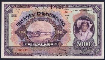 Csehszlovákia 1920. 5000K "Specimen" lyukasztással T:I
