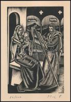 Molnár C. Pál (1894-1981): Anya gyermekével, fametszet, papír, paszpartuban, utólagos jelzéssel, 17×11 cm