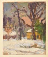 Deli Antal (1886-1960): Téli táj házakkal. Pasztell, papír, jelzett, 49×40 cm