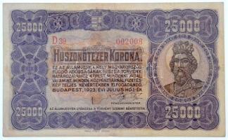 1923. 25.000K Orell Füssli Zürich piros sorszám D39 002008 T:III  Hungary 1923. 25.000 Korona Orell Füssli Zürich red serial D39 002008 C:F Adamo K44